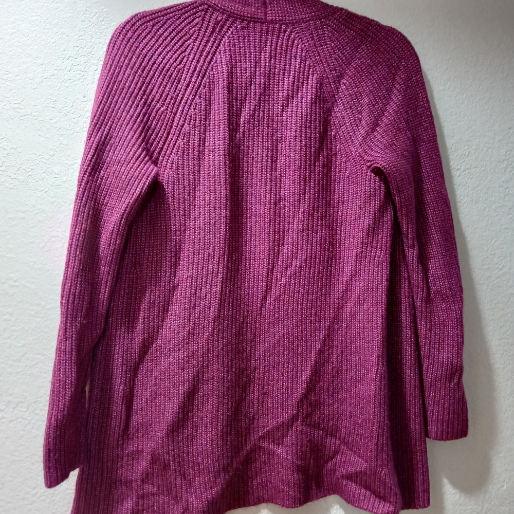LOFT Magenta Open-Front Ribbed Cardigan - Picture 5 of 7